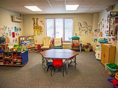 interior view of classroom with toys